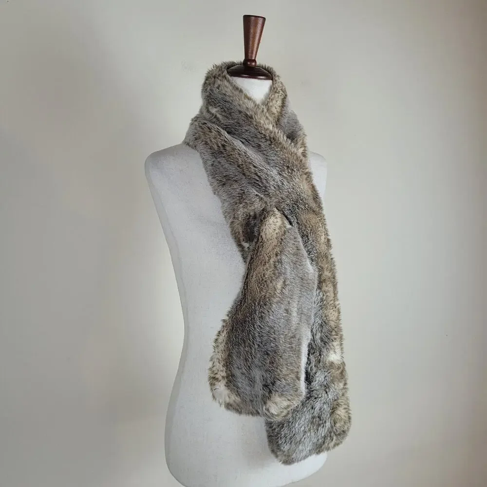 Restoration Hardware‎ Scarf Wrap Gray Faux Fur Neck Warmer Rectangle Soft Fluffy
